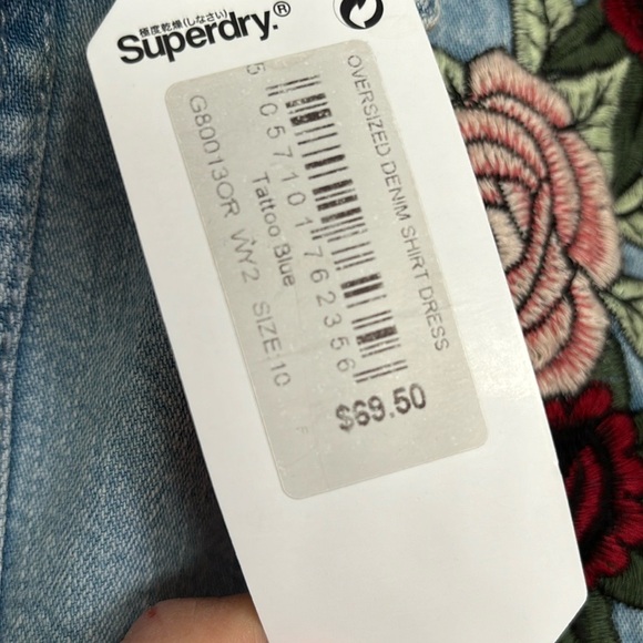 Superdry Real 54 oversized denim rose embroidered western shirt dress. NWT - Picture 4 of 7